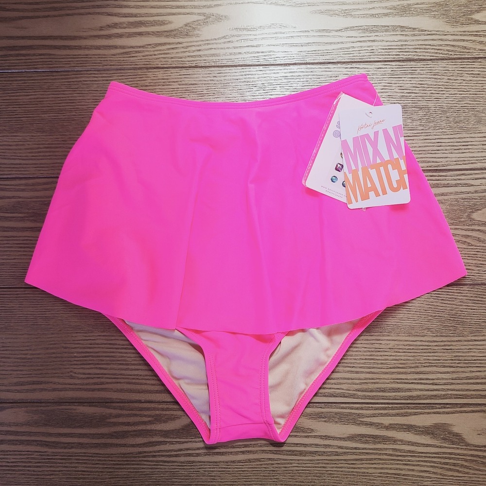 NEW Kortni Jeane Skirted Swim Bottom Bright Pink Girls 12/13 Modest Y2K Beach